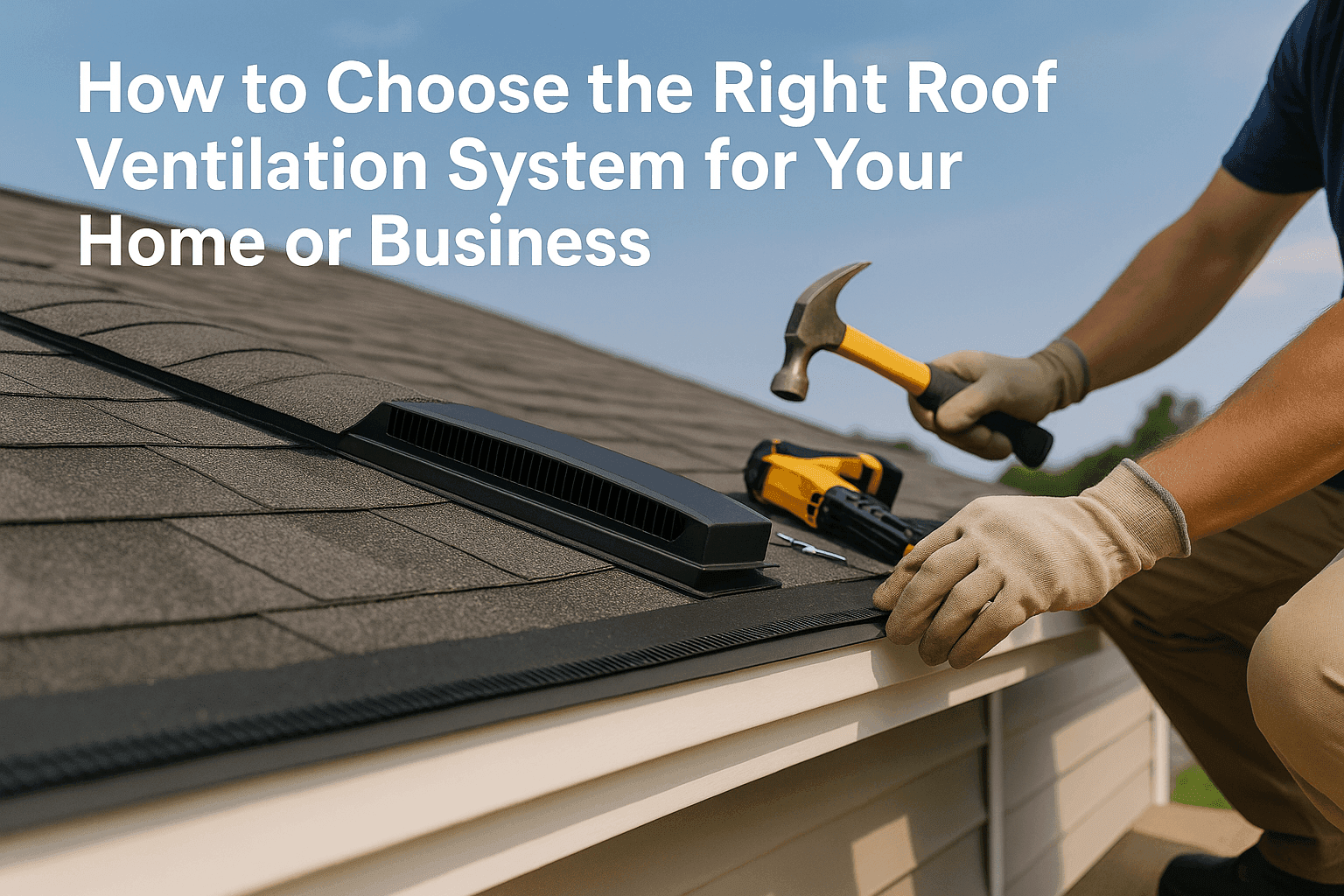 Close-up of roof ventilation system components on a residential roof